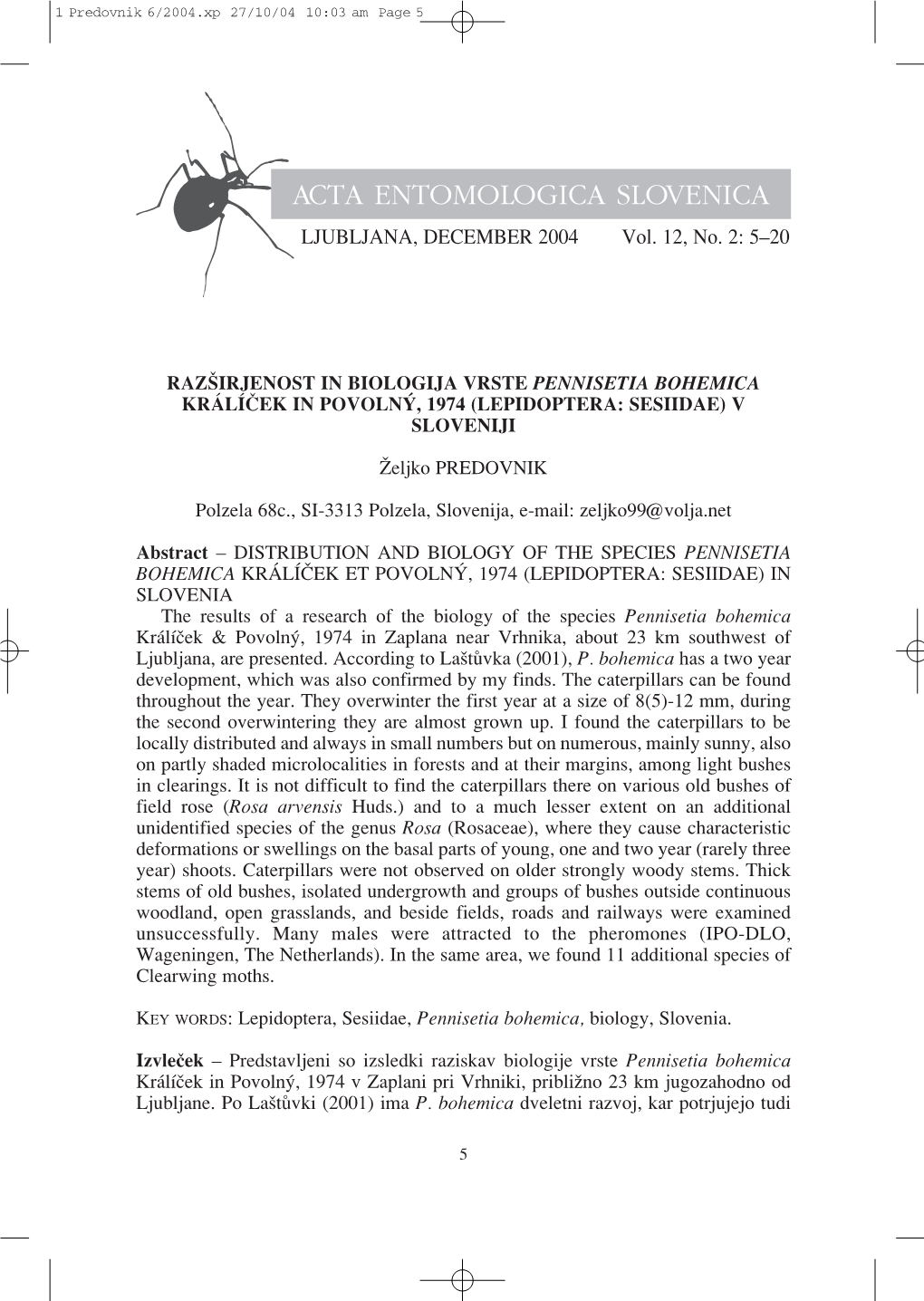 ACTA ENTOMOLOGICA SLOVENICA LJUBLJANA, DECEMBER 2004 Vol