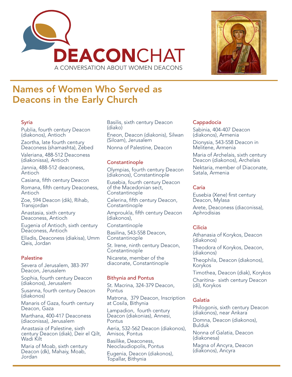 Names of Women Who Served As Deacons in the Early Church