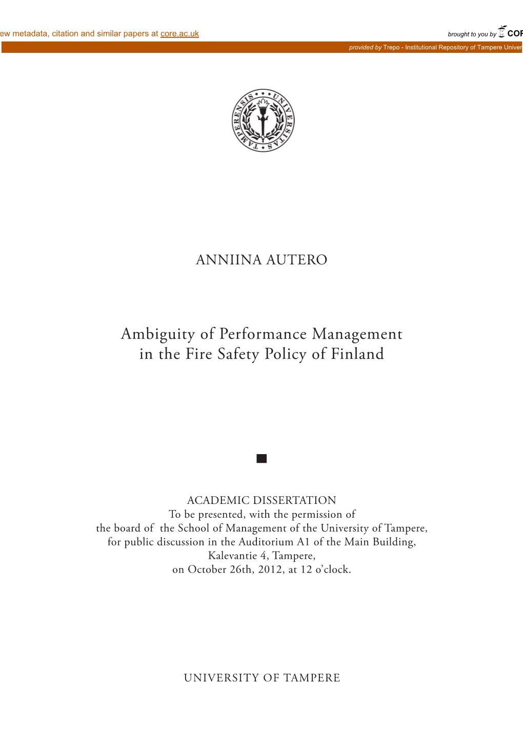 Ambiguity of Performance Management in the Fire Safety Policy of Finland