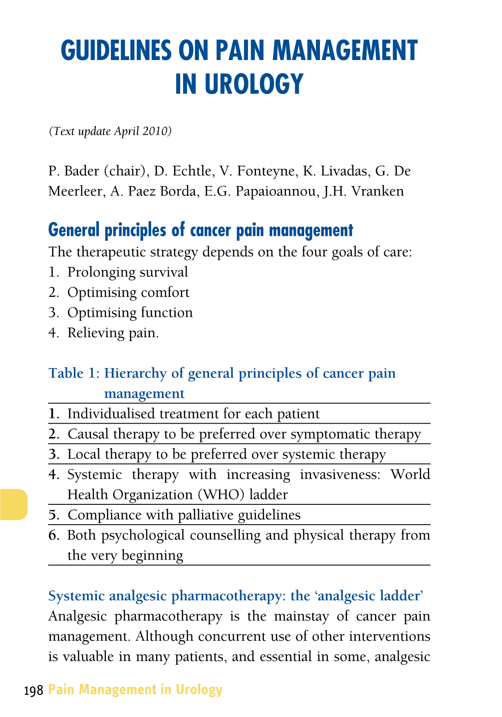 Guidelines on PAIN MANAGEMENT in UROLOGY