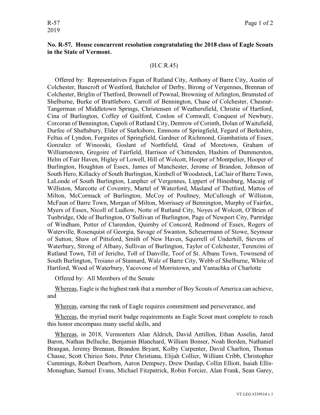 R-57 Page 1 of 2 2019 No. R-57. House Concurrent Resolution