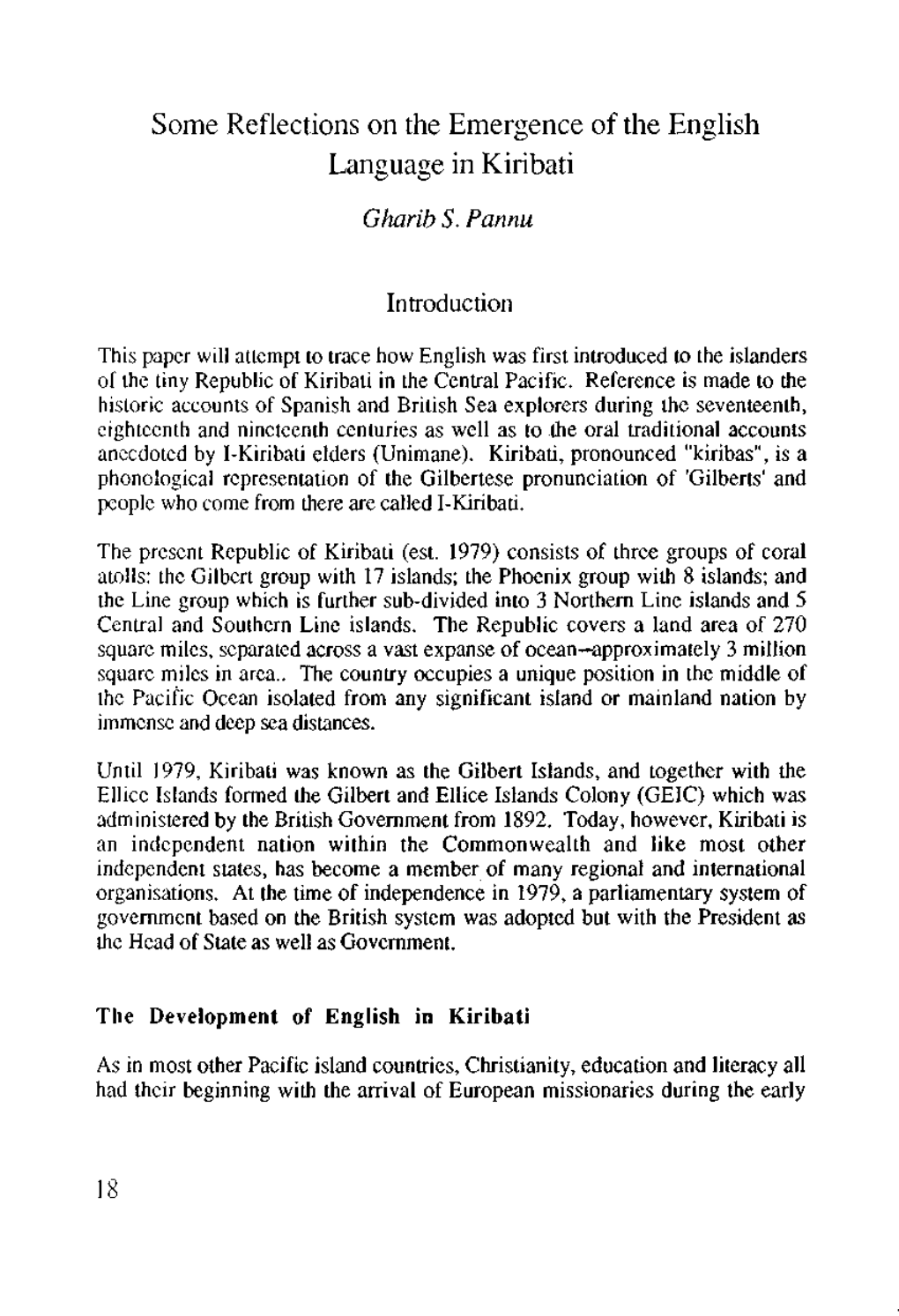 Some Reflections on the Emergence of the English Language in Kiribati 18