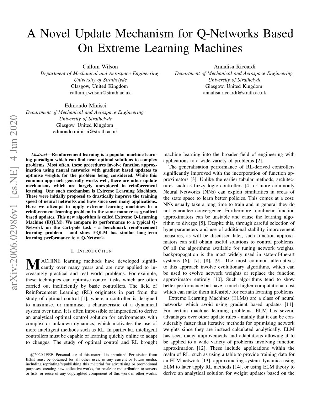 A Novel Update Mechanism for Q-Networks Based on Extreme Learning Machines