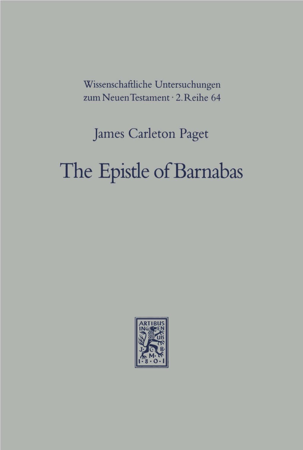 The Epistle of Barnabas. Outlook and Background