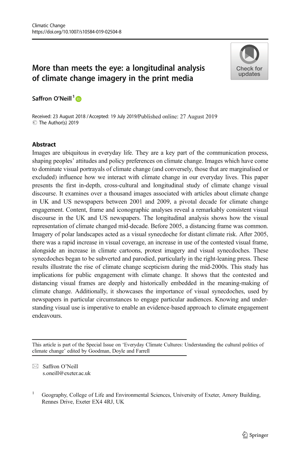 A Longitudinal Analysis of Climate Change Imagery in the Print Media