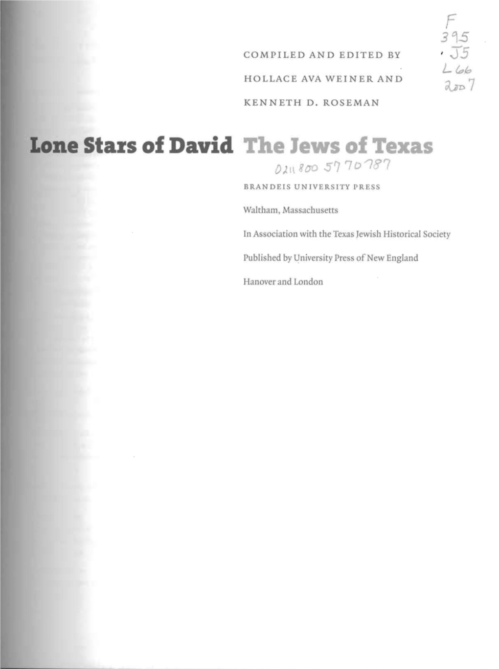 Lone Stars of David He Jews of Texas D;I\ 8(}O .57 7D'i 7