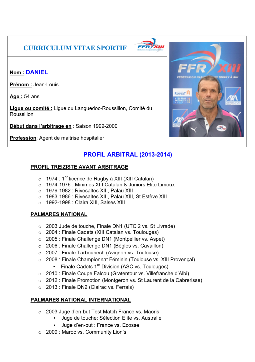 Curriculum Vitae Sportif