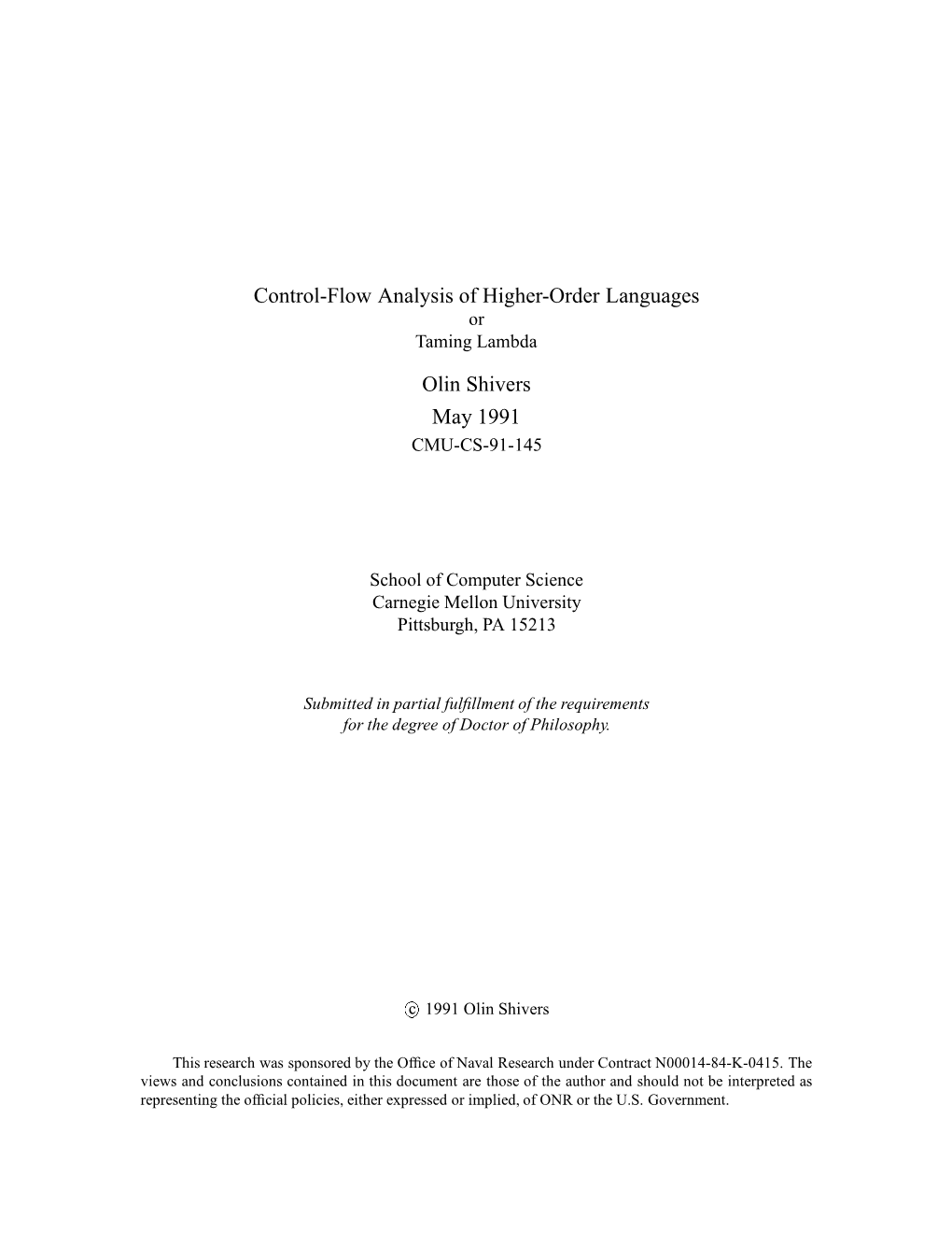 Control-Flow Analysis of Higher-Order Languages Olin