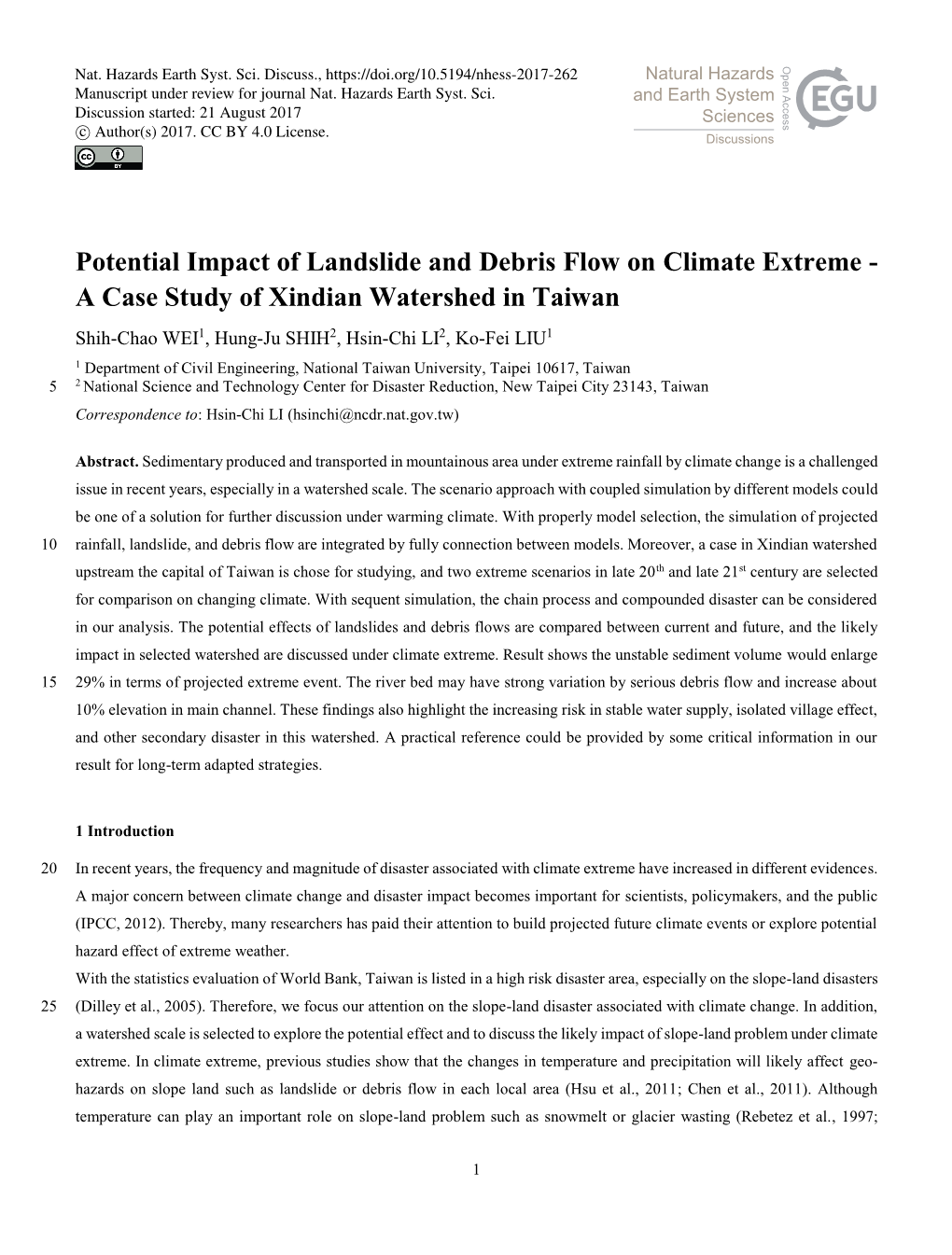 Potential Impact of Landslide and Debris Flow on Climate Extreme