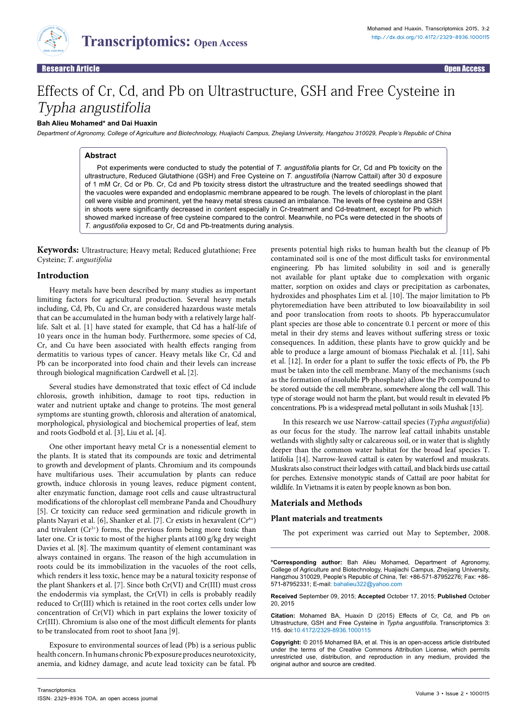 Effects of Cr, Cd, and Pb on Ultrastructure, GSH and Free