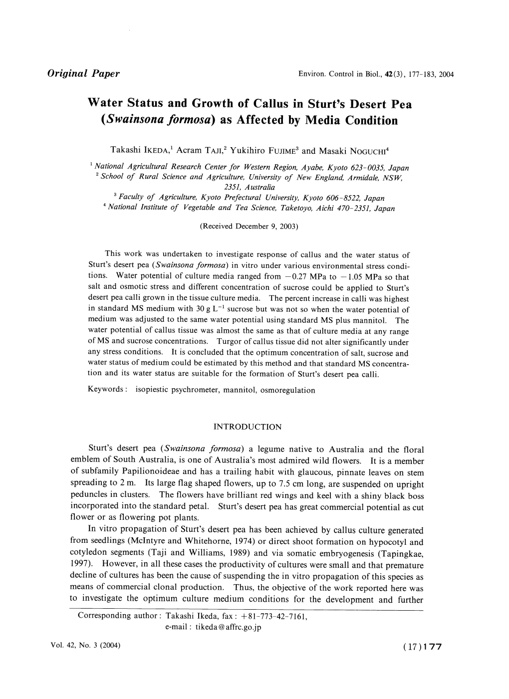 Swainsona Formosa) As Affected by Media Condition