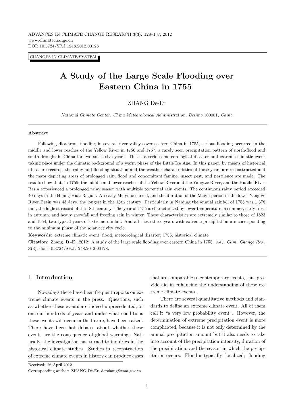 A Study of the Large Scale Flooding Over Eastern China in 1755