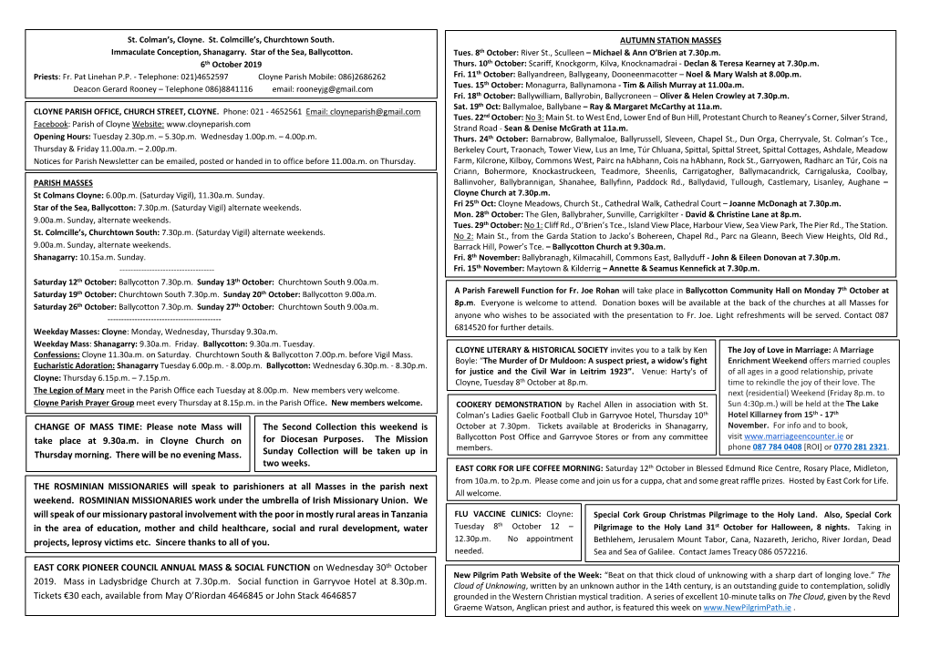 7 13 Gerard Rooney – Telephone 086 ) 8841116 Email: Rooneyjg@Gmail.Com C Tues