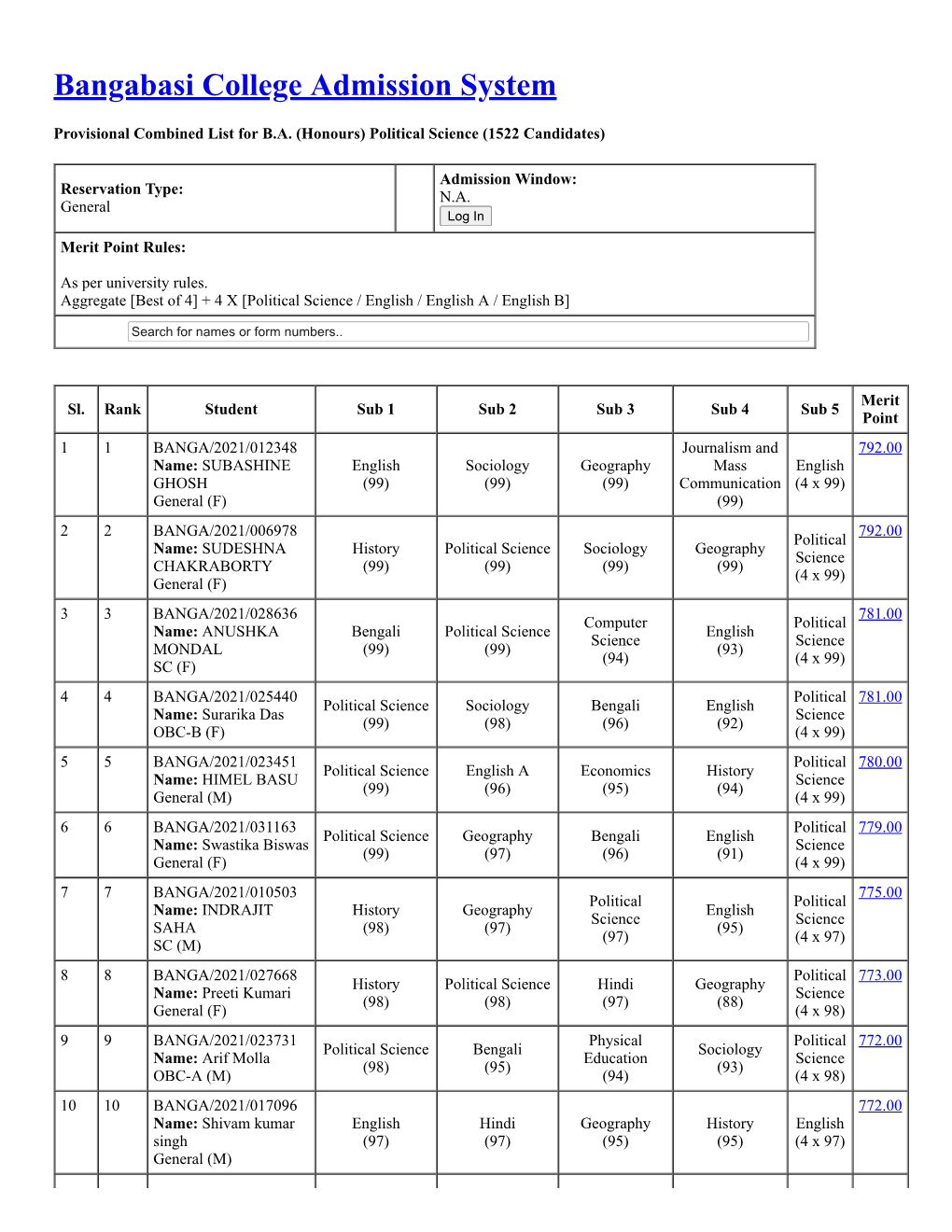 Bangabasi College Admission System