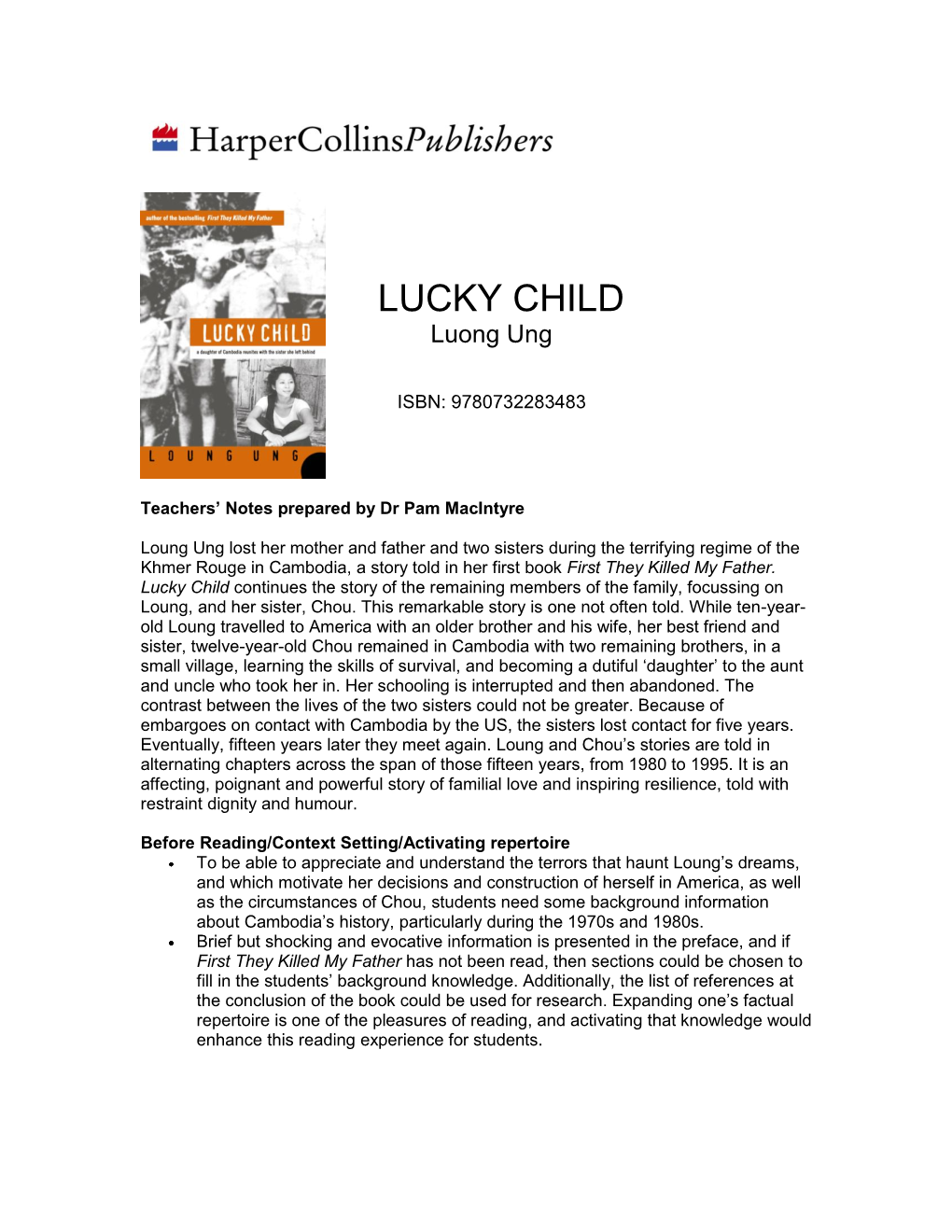 Teachers' Notes for Lucky Child by Luong
