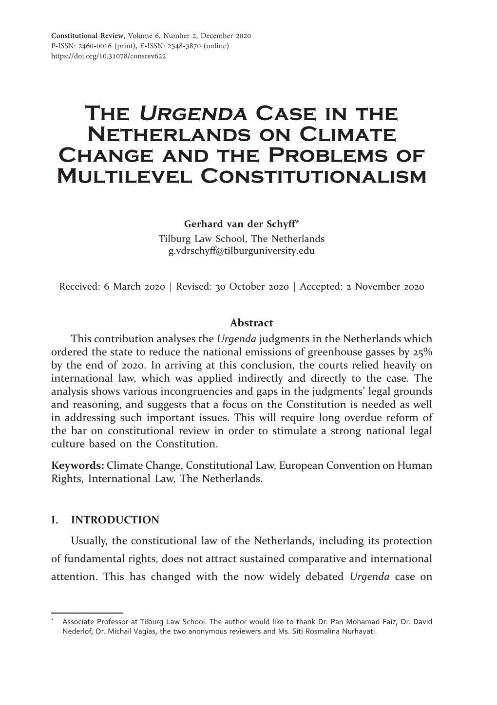 The Urgenda Case in the Netherlands on Climate Change and the Problems of Multilevel Constitutionalism