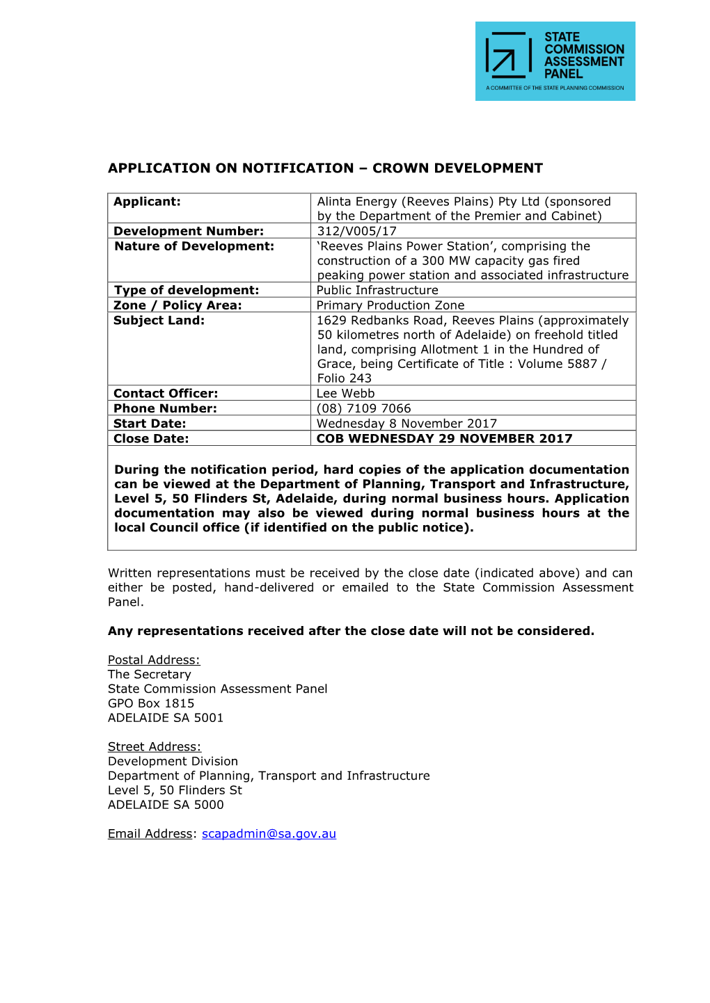 Application on Notification – Crown Development