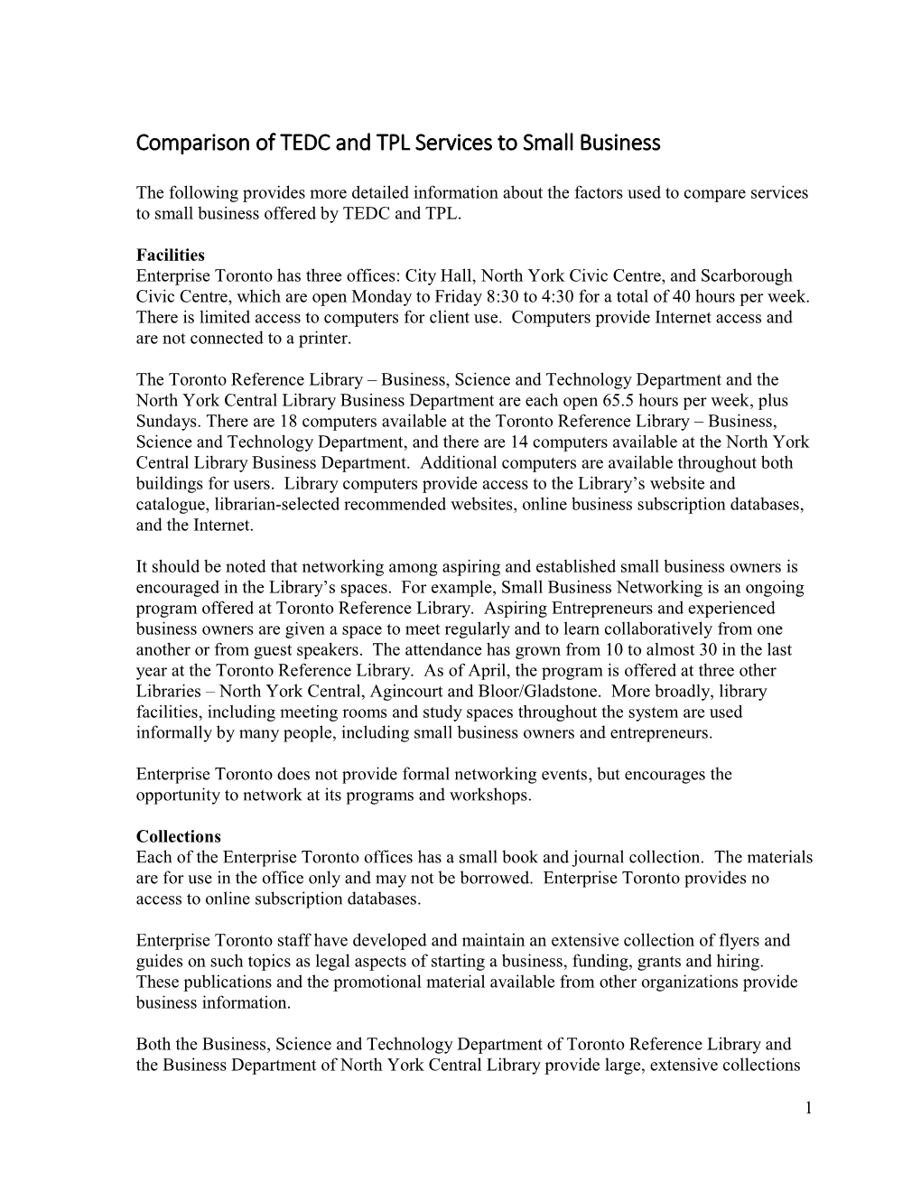 Comparison of TEDC and TPL Services to Small Business