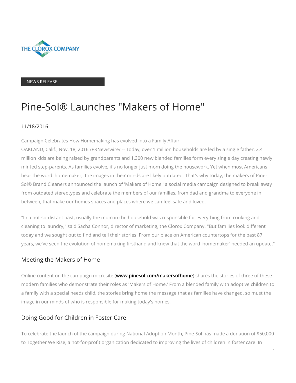 Pine-Sol® Launches "Makers of Home"