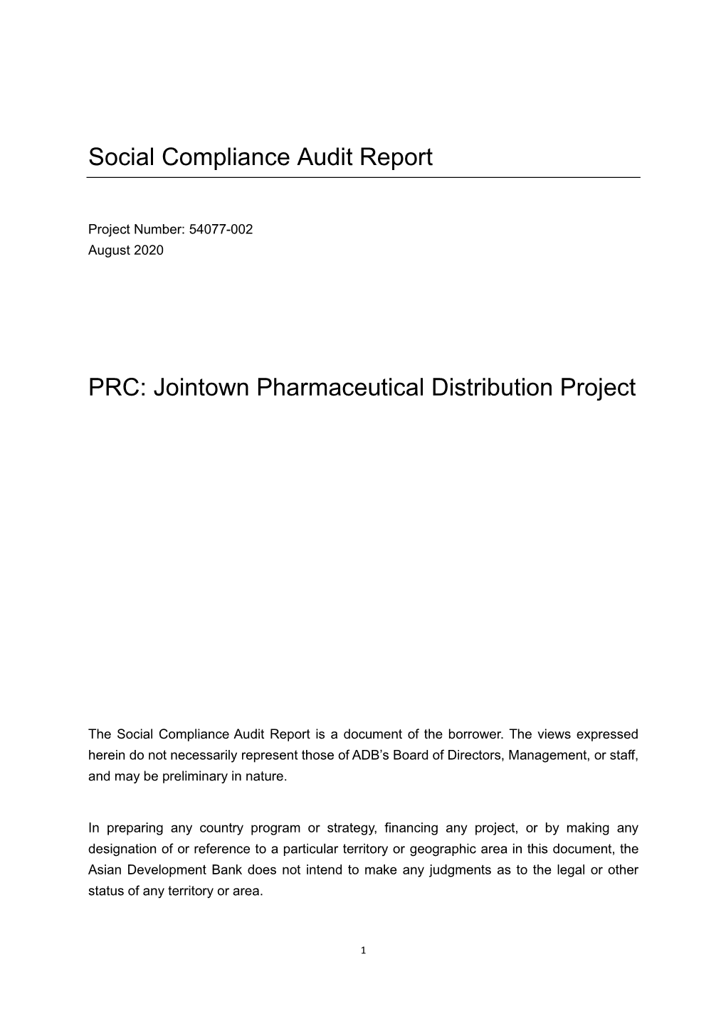 54077-002: Jointown COVID-19 Pharmaceutical Distribution Project