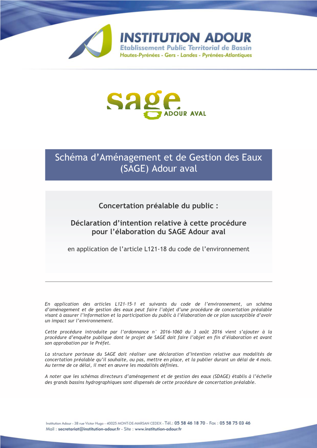 Schéma D'aménagement Et De Gestion Des Eaux (SAGE) Adour Aval