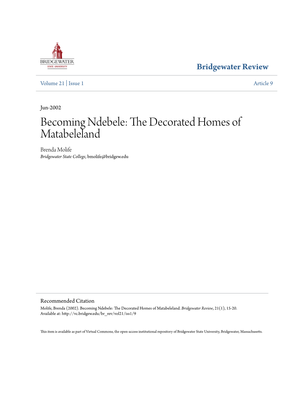 Becoming Ndebele: the Decorated Homes of Matabeleland