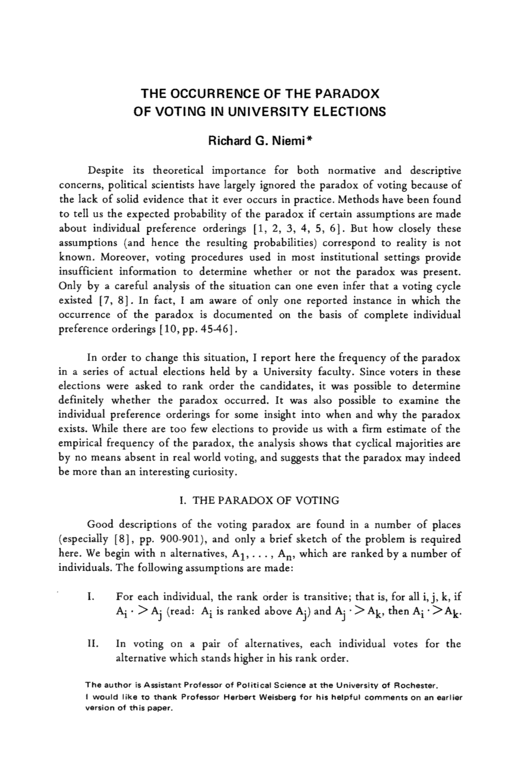 The Occurrence of the Paradox of Voting in University Elections