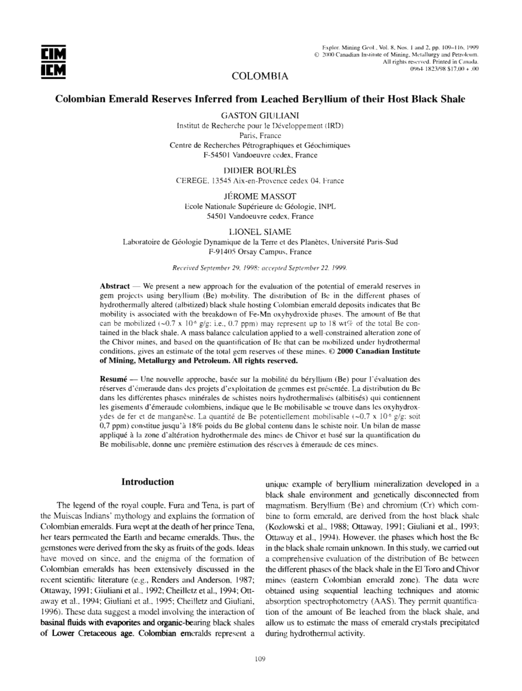 Colombian Emerald Reserves Inferred Leached Beryllium of Their Host Black