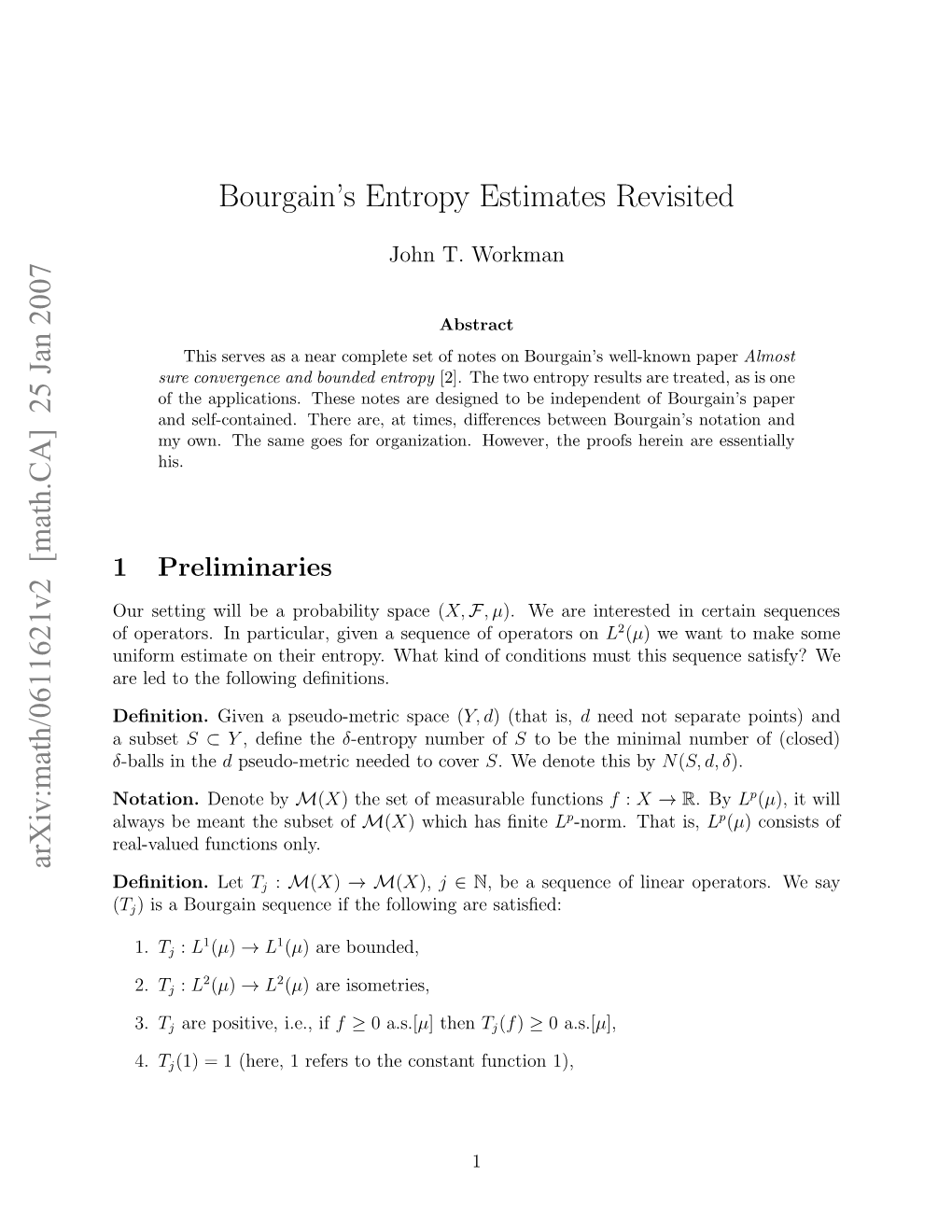 [Math.CA] 25 Jan 2007 Bourgain's Entropy Estimates Revisited