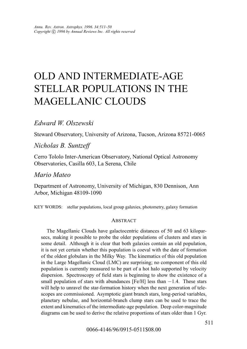 Old and Intermediate-Age Stellar Populations in the Magellanic Clouds