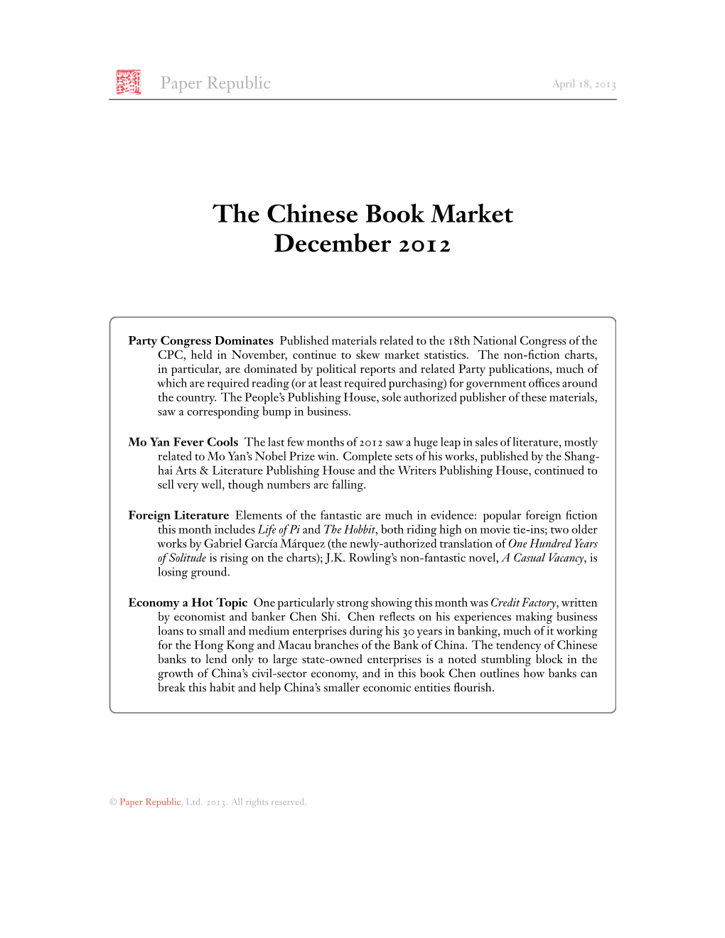 The Chinese Book Market December 