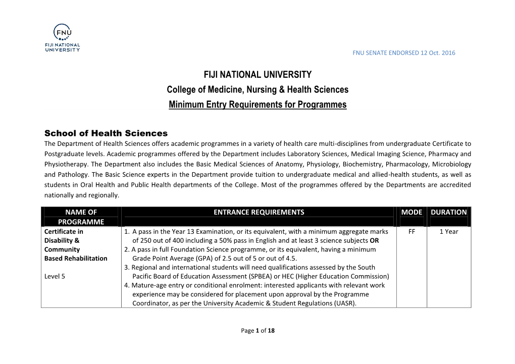 FIJI NATIONAL UNIVERSITY College of Medicine, Nursing & Health