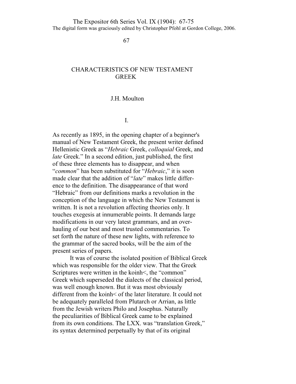 Charateristcis Of New Testament Greek