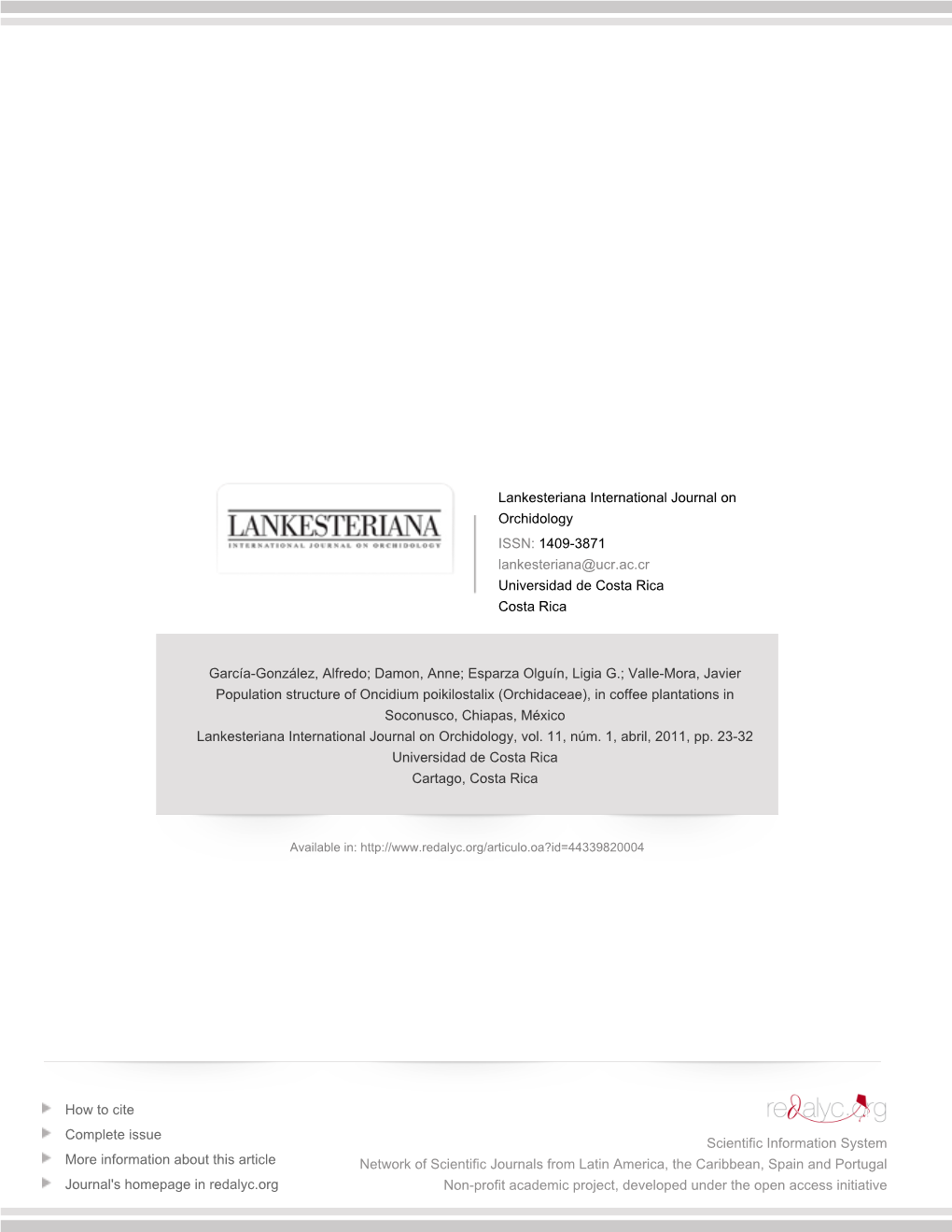 In Coffee Plantations in Soconusco, Chiapas, México Lankesteriana International Journal on Orchidology, Vol