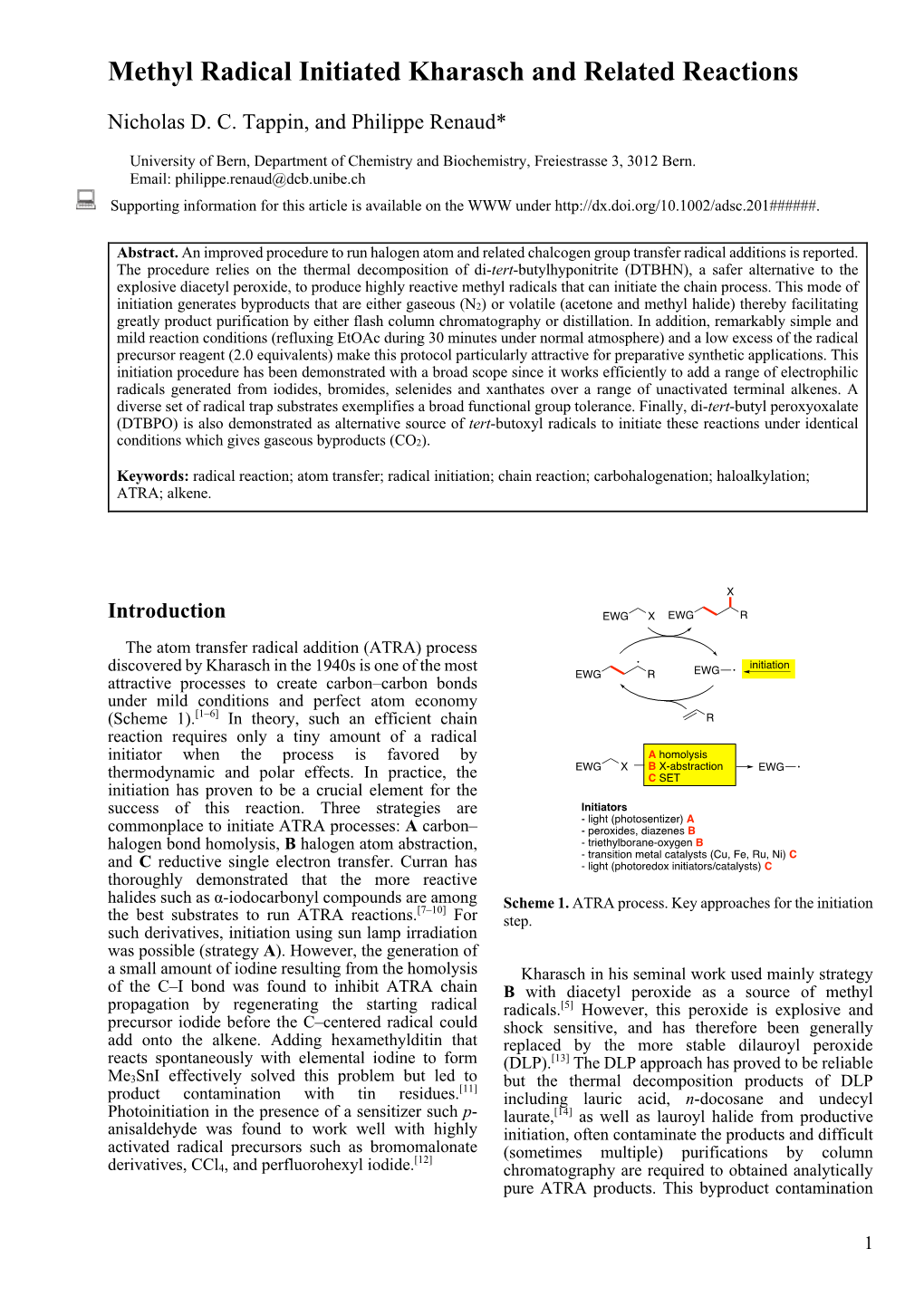 Methyl Radical Initiated Kharasch and Related Reactions