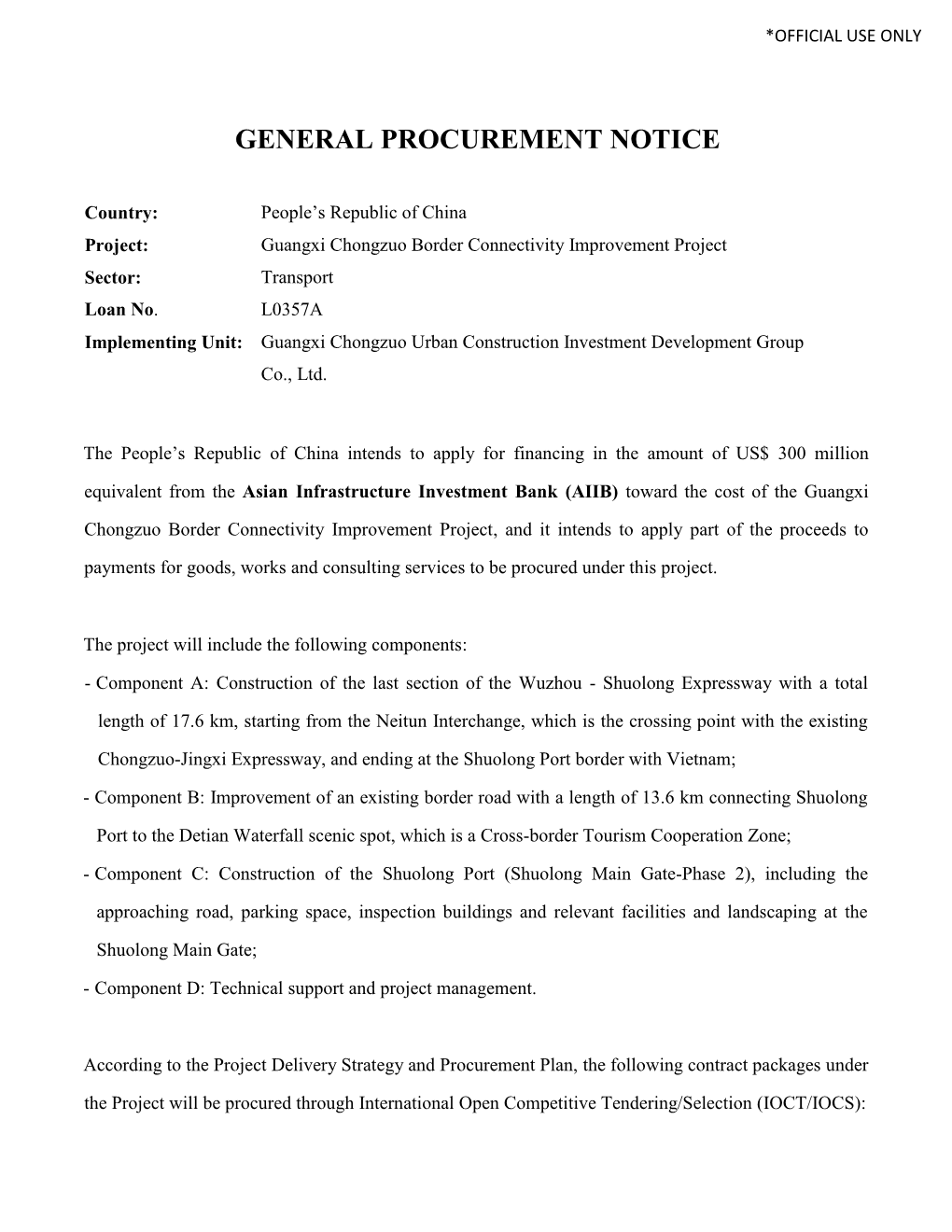 General Procurement Notice