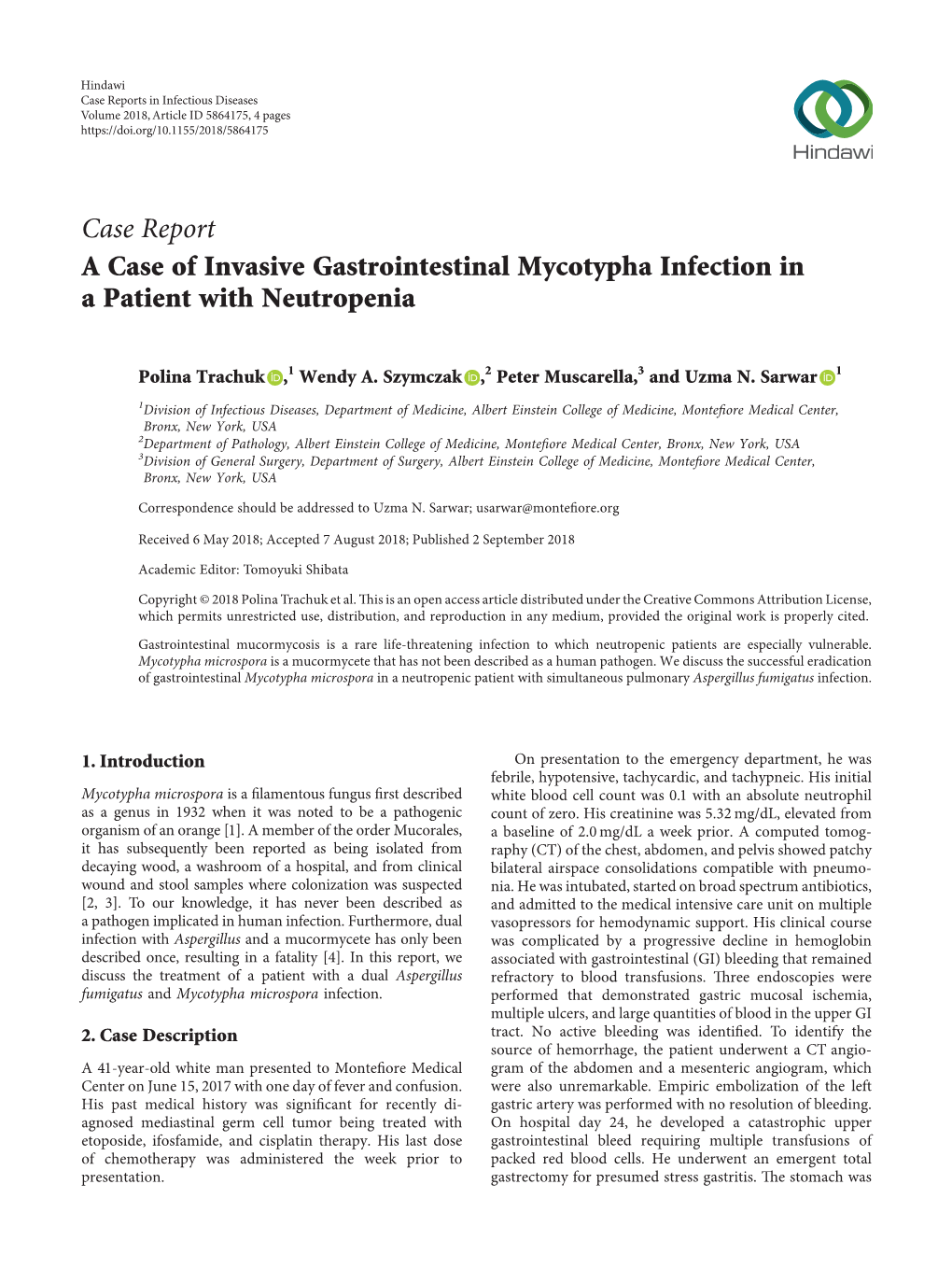 A Case of Invasive Gastrointestinal Mycotypha Infection in a Patient with Neutropenia