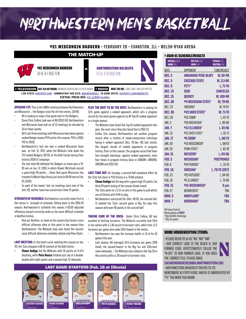 Opponent Time/Result 15-8, 9-7 Big Ten 6-13, 3-12 Big Ten Dec