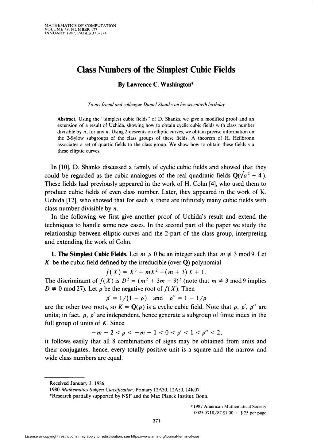 Class Numbers of the Simplest Cubic Fields