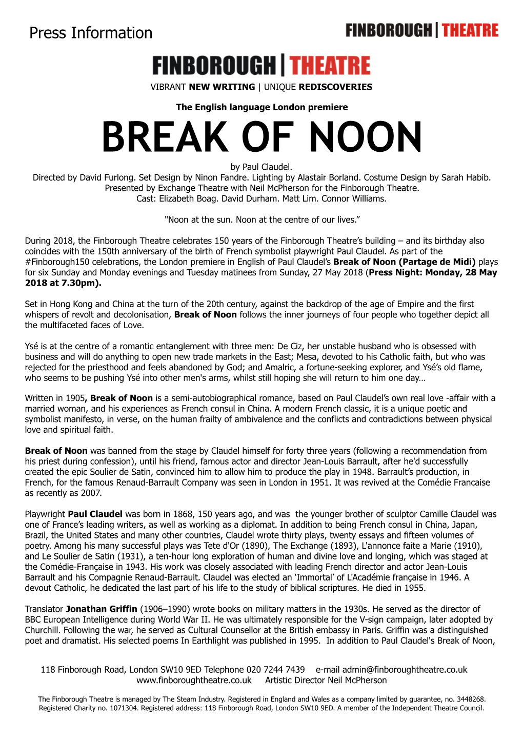 BREAK of NOON by Paul Claudel