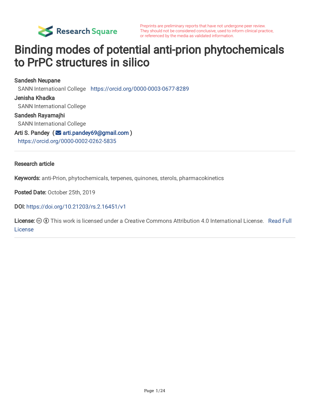 Binding Modes of Potential Anti-Prion Phytochemicals to Prpc Structures in Silico