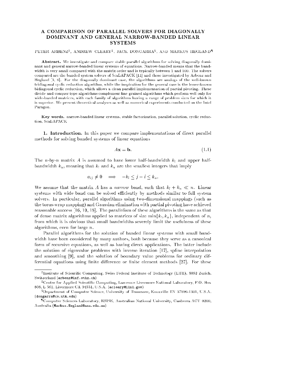 A Comparison of Parallel Solvers for Diagonally