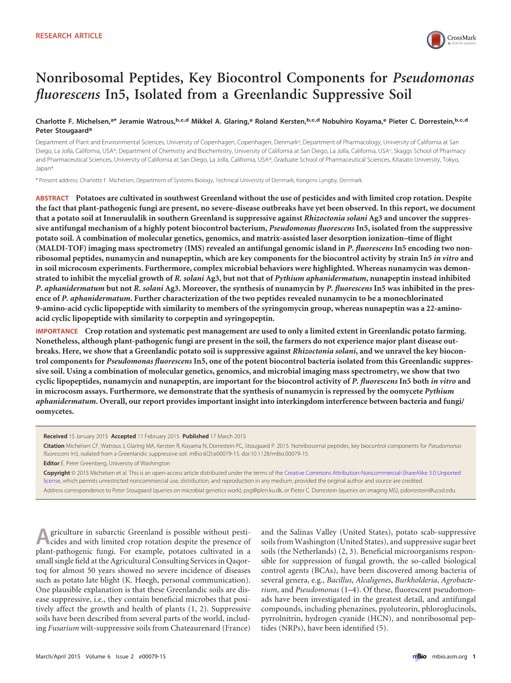Nonribosomal Peptides, Key Biocontrol Components for Pseudomonas Fluorescens In5, Isolated from a Greenlandic Suppressive Soil