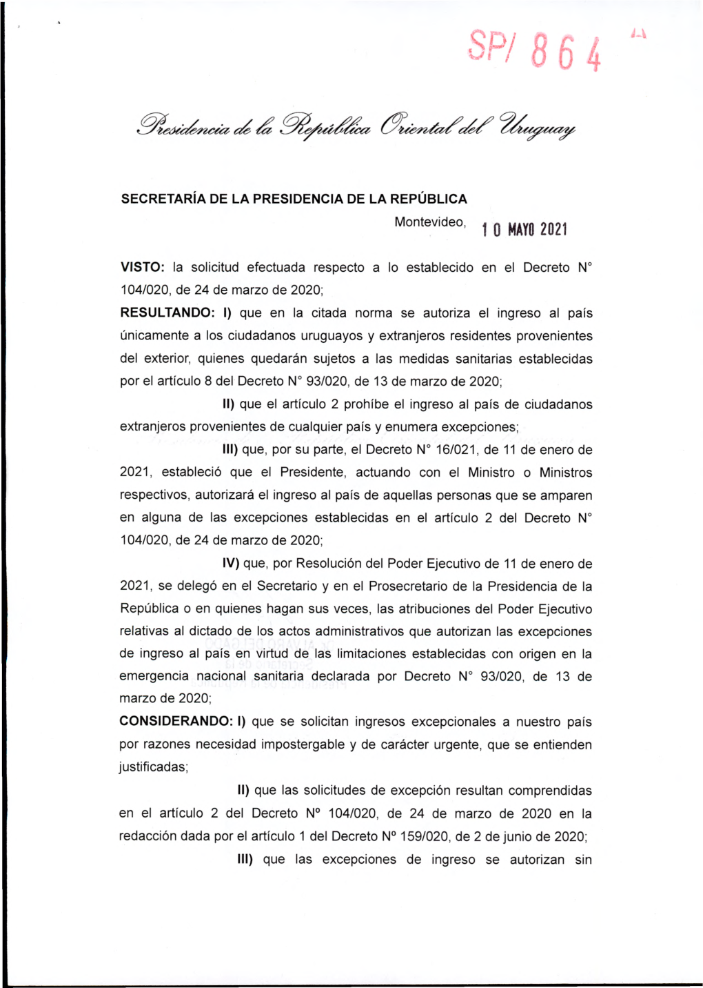 SECRETARÍA DE LA PRESIDENCIA DE LA REPÚBLICA Montevideo, J G 2021