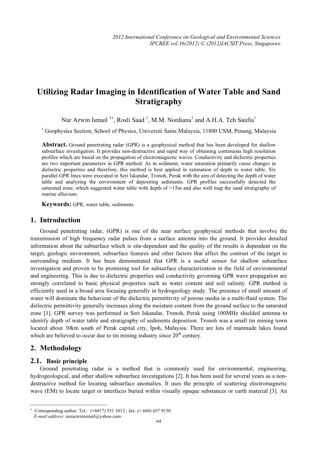 Utilizing Radar Imaging in Identification of Water Table and Sand Stratigraphy