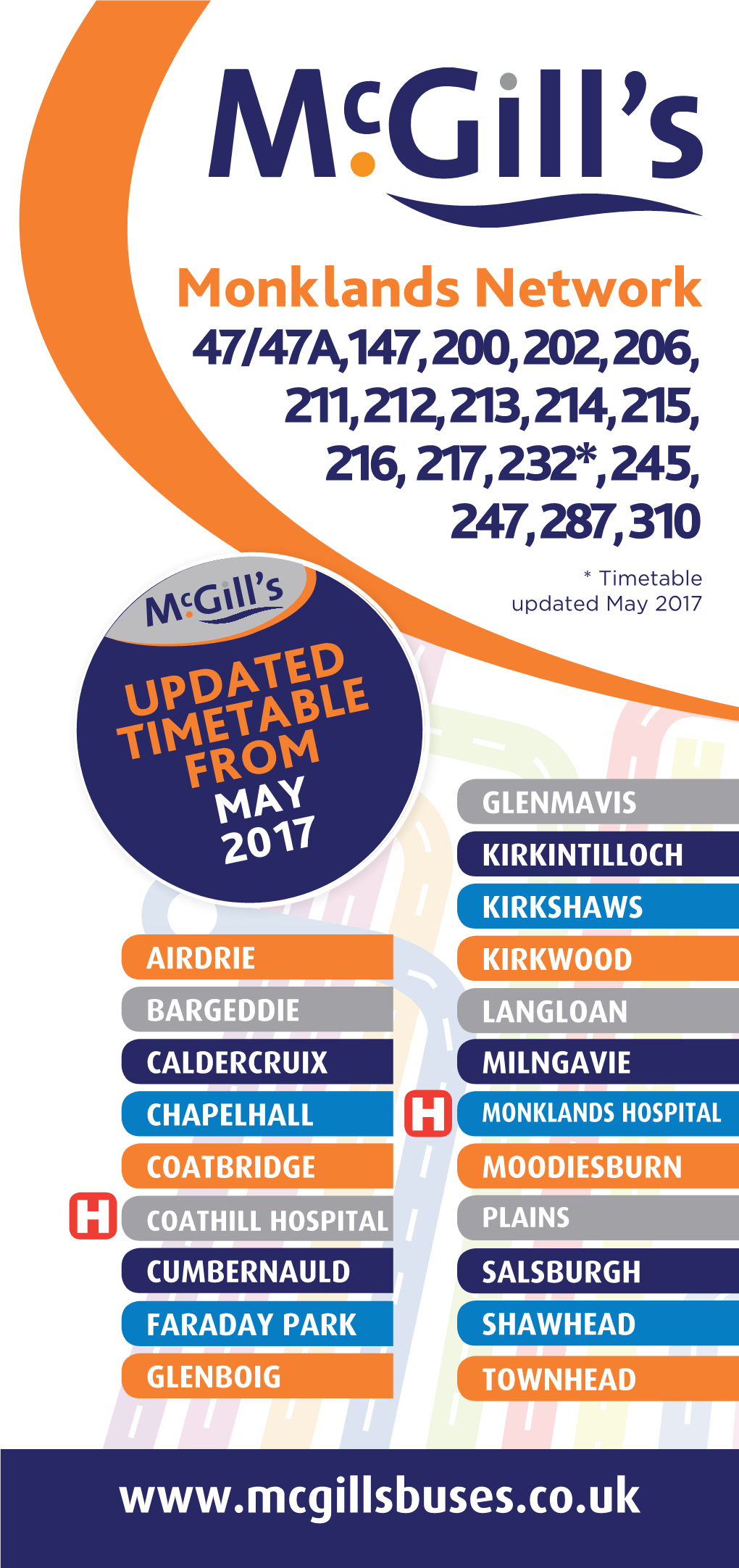 Monklands Network 47/47A,147, 200, 202, 206, 211, 212, 213, 214, 215, 216, 217, 232*, 245, 247, 287, 310 * Timetable Updated May 2017