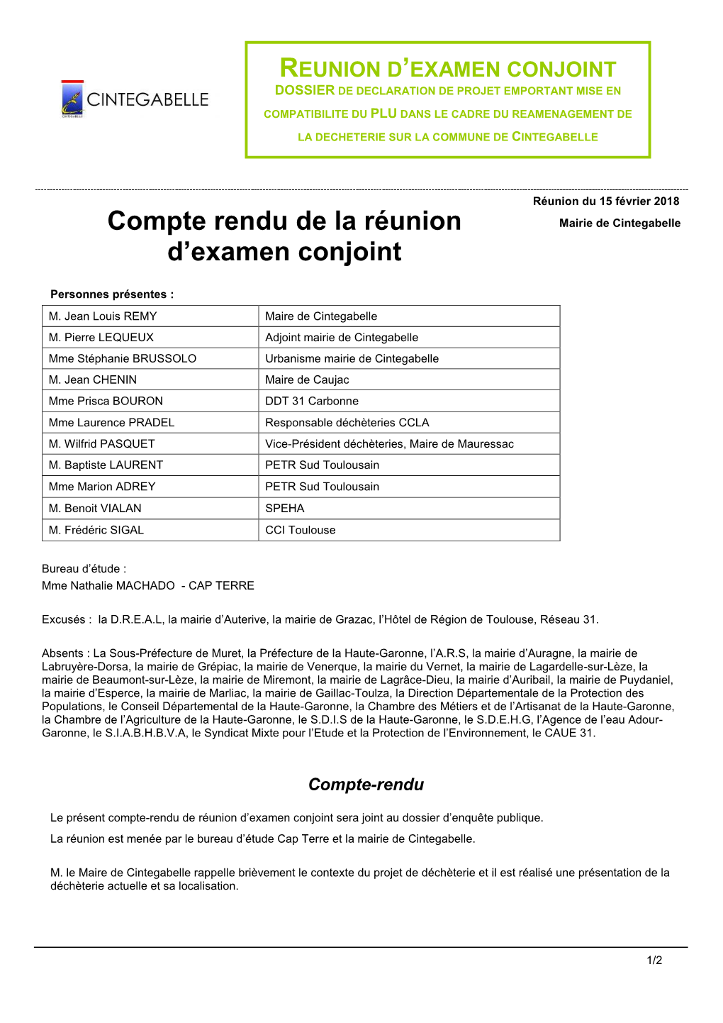 Compte Rendu De La Réunion D'examen Conjoint