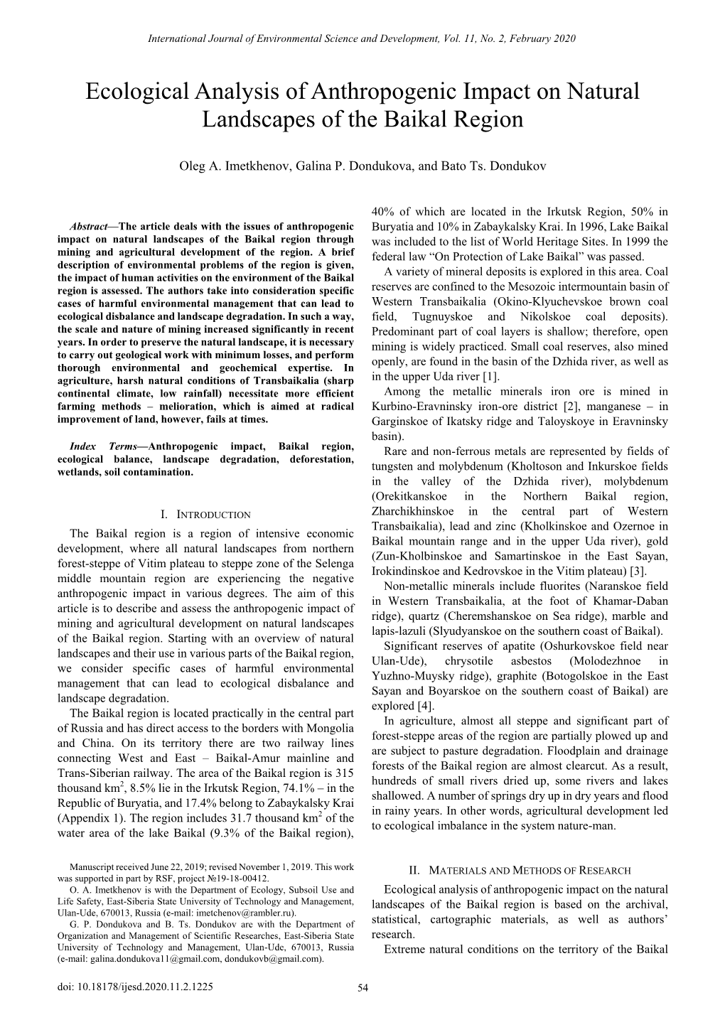 Ecological Analysis of Anthropogenic Impact on Natural Landscapes of the Baikal Region