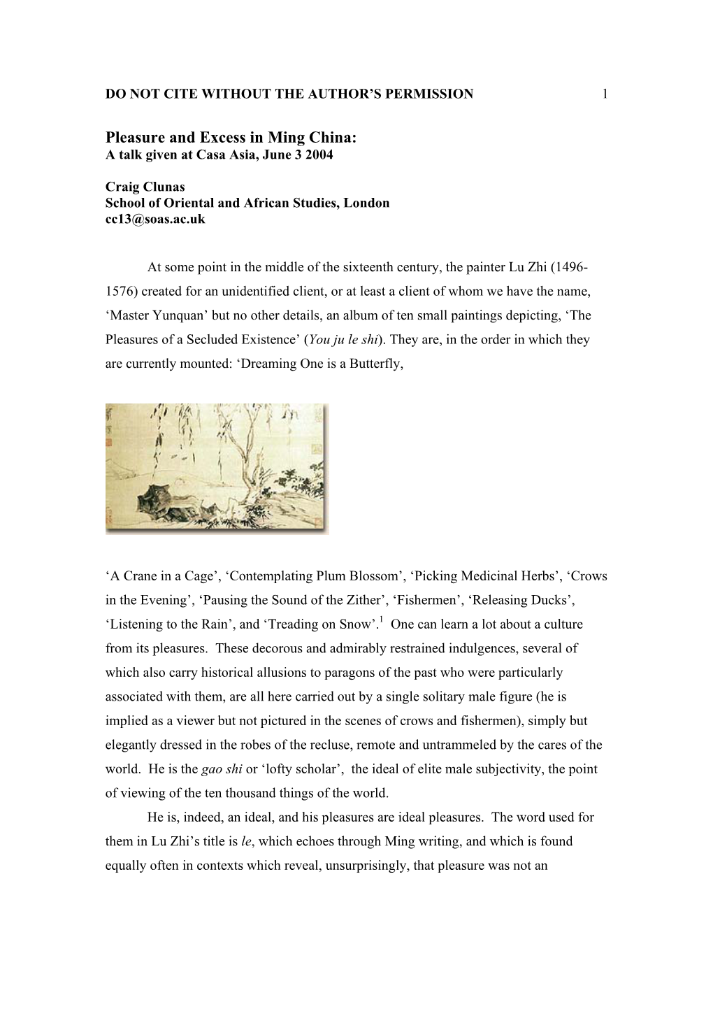 Pleasure and Excess in Ming China: a Talk Given at Casa Asia, June 3 2004