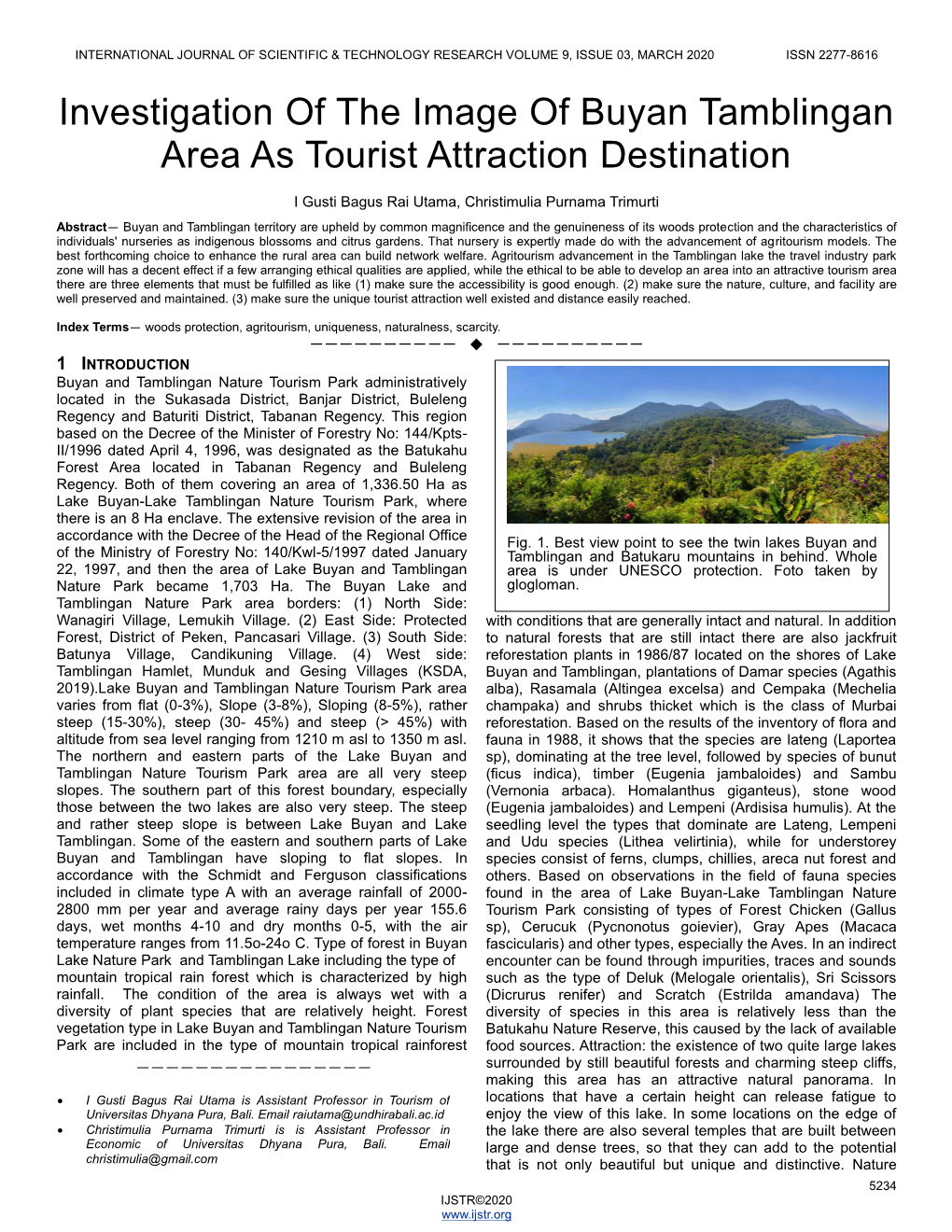 Investigation of the Image of Buyan Tamblingan Area As Tourist Attraction Destination